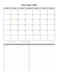 November 2041 Calendar with To-Do List