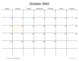 October 2041 Calendar with Bigger boxes