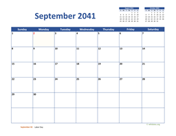 September 2041 Calendar Classic