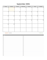 September 2041 Calendar with To-Do List