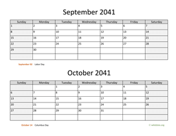 September and October 2041 Calendar