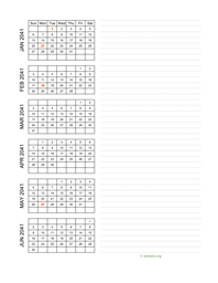 six months 2041 calendar vertical with notes