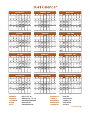 Calendar 2041 Vertical