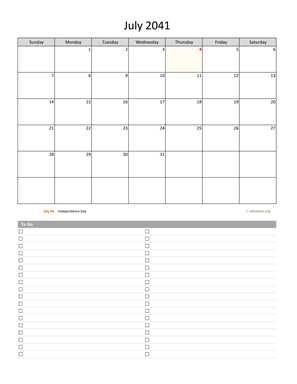 July 2041 Calendar with To-Do List