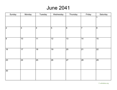Basic Calendar for June 2041
