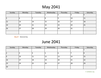 May and June 2041 Calendar Horizontal