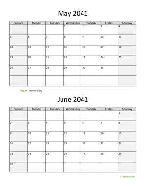 May and June 2041 Calendar Vertical