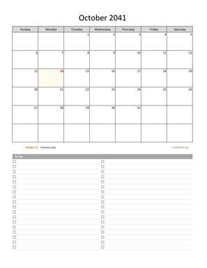 October 2041 Calendar with To-Do List