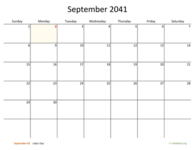 September 2041 Calendar with Bigger boxes