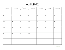 Basic Calendar for April 2042