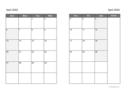 April 2042 Calendar on two pages