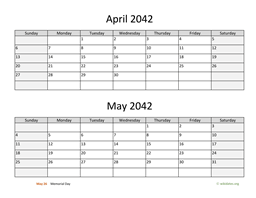 April and May 2042 Calendar