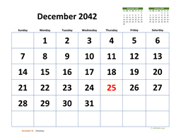December 2042 Calendar with Extra-large Dates