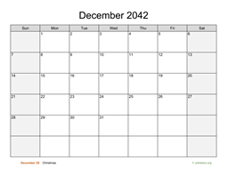 December 2042 Calendar with Weekend Shaded
