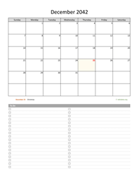 December 2042 Calendar with To-Do List