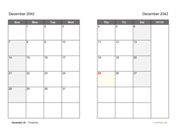 December 2042 Calendar on two pages