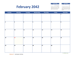 February 2042 Calendar Classic