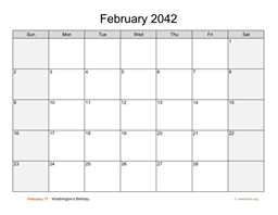 February 2042 Calendar with Weekend Shaded