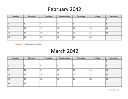 February and March 2042 Calendar