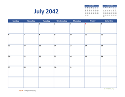 July 2042 Calendar Classic