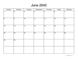 Basic Calendar for June 2042