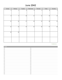June 2042 Calendar with To-Do List