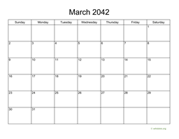 Basic Calendar for March 2042