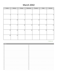 March 2042 Calendar with To-Do List
