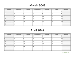 March and April 2042 Calendar