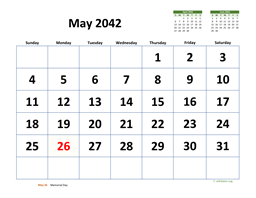 May 2042 Calendar with Extra-large Dates