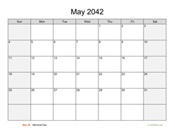 May 2042 Calendar with Weekend Shaded