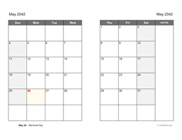 May 2042 Calendar on two pages