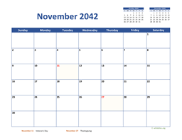 November 2042 Calendar Classic