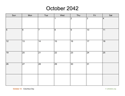 October 2042 Calendar with Weekend Shaded