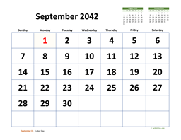 September 2042 Calendar with Extra-large Dates