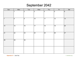 September 2042 Calendar with Weekend Shaded