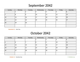 September and October 2042 Calendar