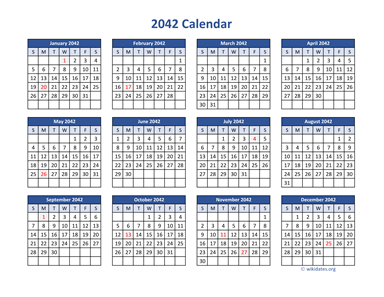 2042 Calendar in PDF