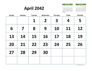 April 2042 Calendar with Extra-large Dates