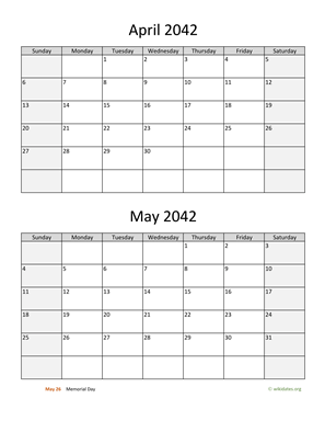 April and May 2042 Calendar Vertical