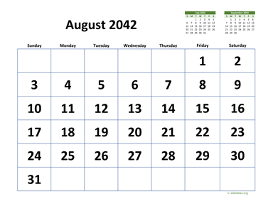 August 2042 Calendar with Extra-large Dates