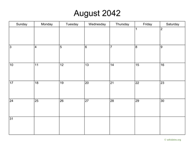 Basic Calendar for August 2042