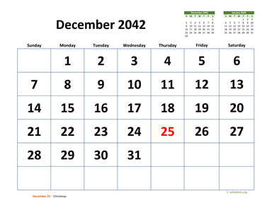 December 2042 Calendar with Extra-large Dates