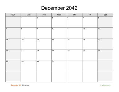 December 2042 Calendar with Weekend Shaded