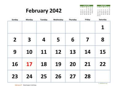 February 2042 Calendar with Extra-large Dates