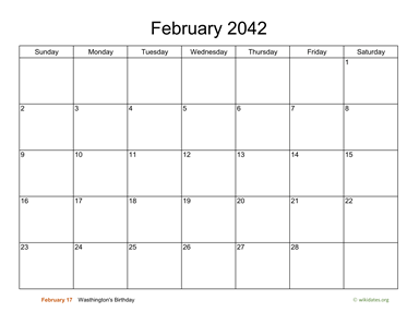 Basic Calendar for February 2042