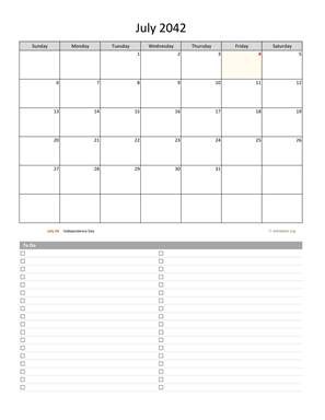 July 2042 Calendar with To-Do List