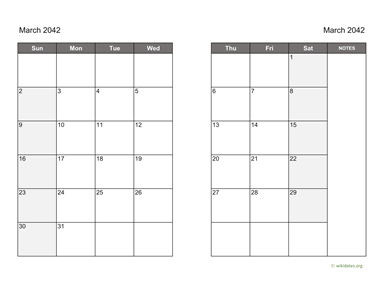 March 2042 Calendar on two pages