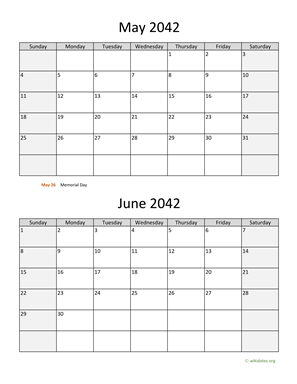 May and June 2042 Calendar Vertical