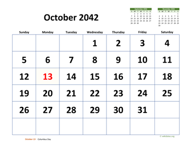 October 2042 Calendar with Extra-large Dates